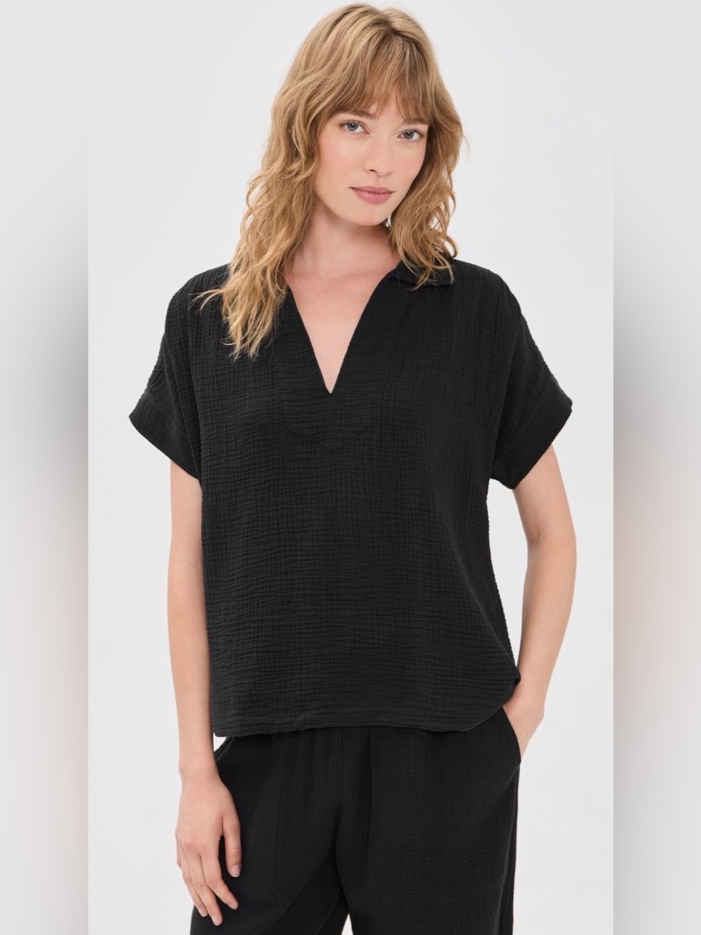 Womens Faherty Dune 100% Cotton Gauze Zoe Top Shirt Blouse Size Small Black